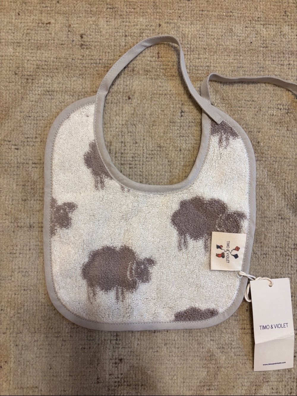Timo & Violet Beige Sheep Terry Baby Bib